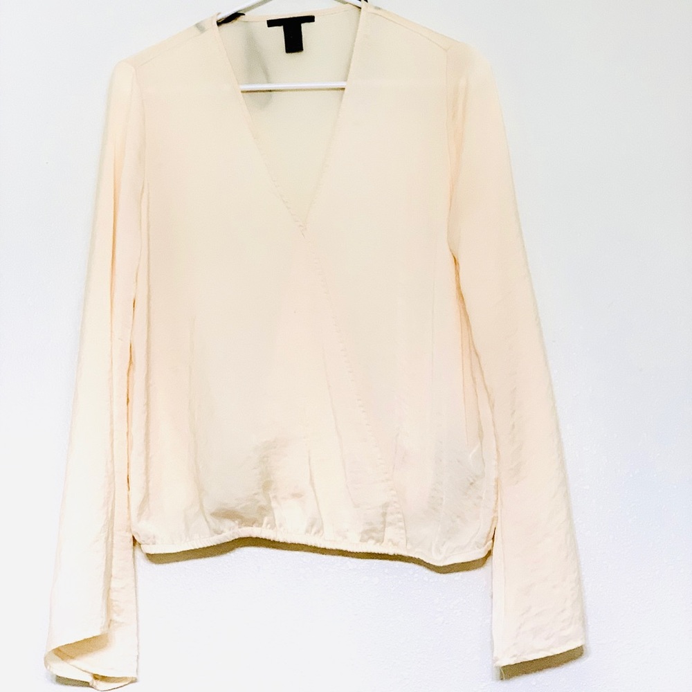 Forever 21 Creme Satin long bell sleeve blouse